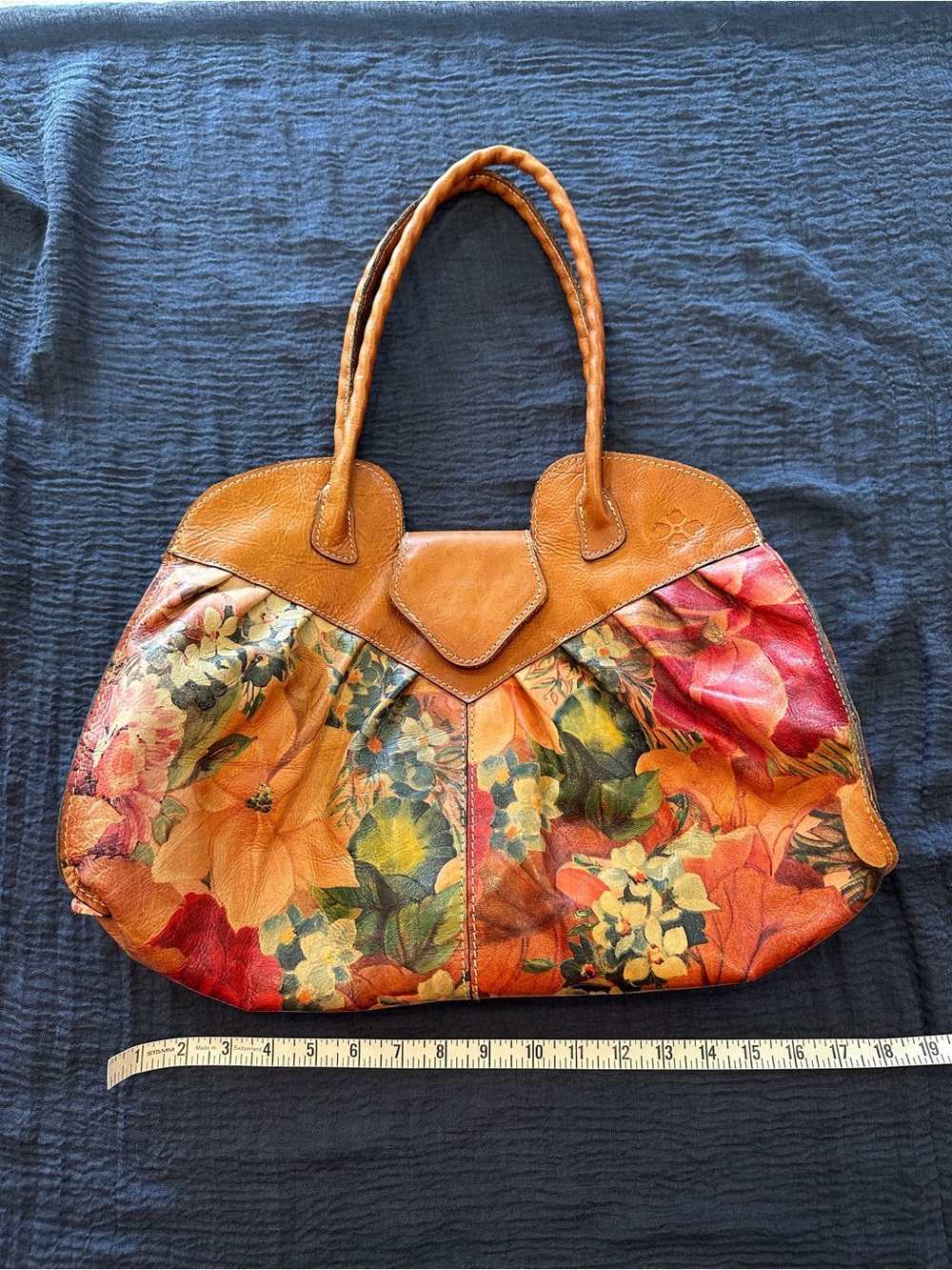 Floral Leather Patricia Nash Tote Bag in Tan and Multicolor